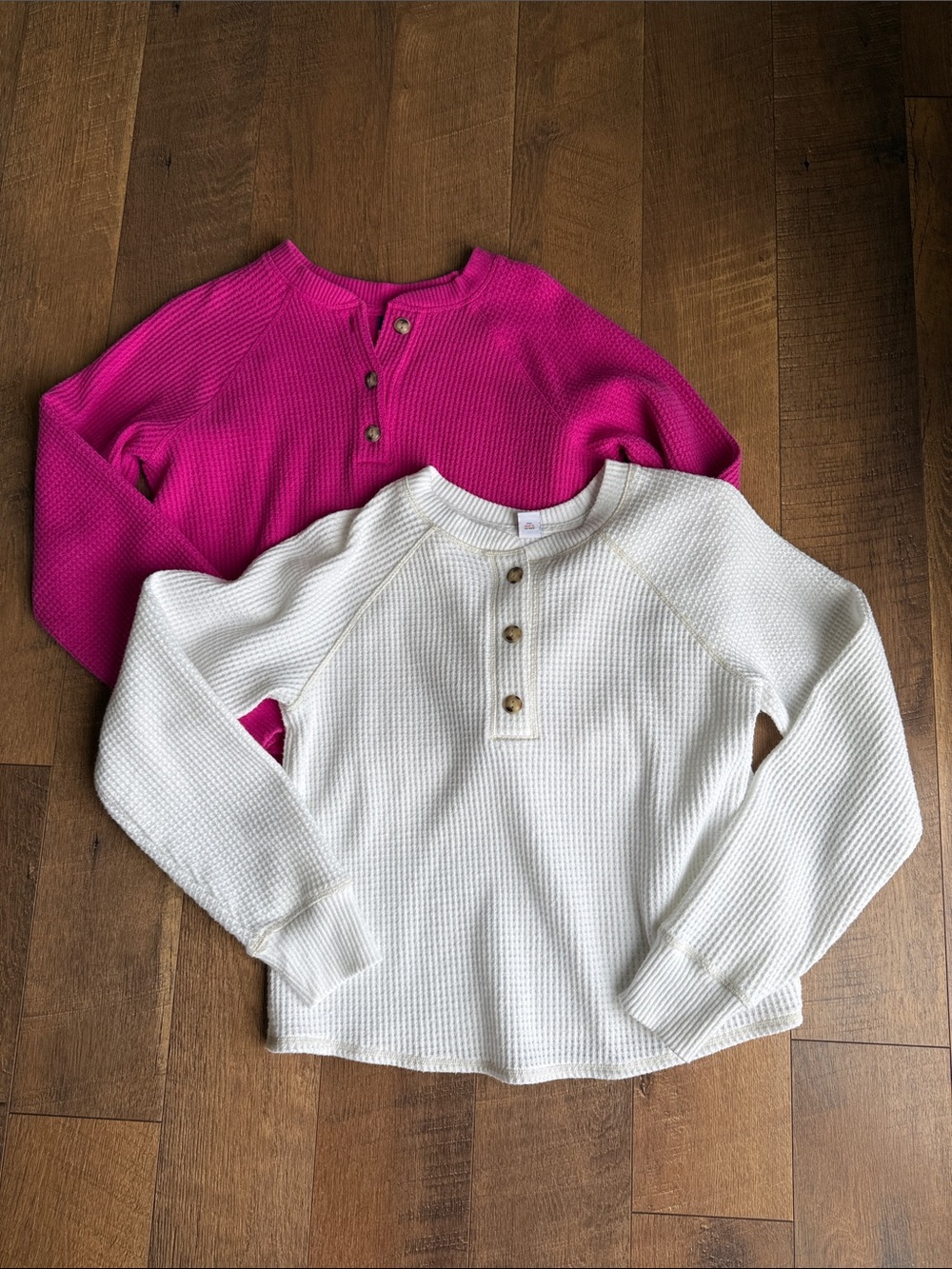 Old Navy Women's Waffle Henley Sweater - White and Bright Pink